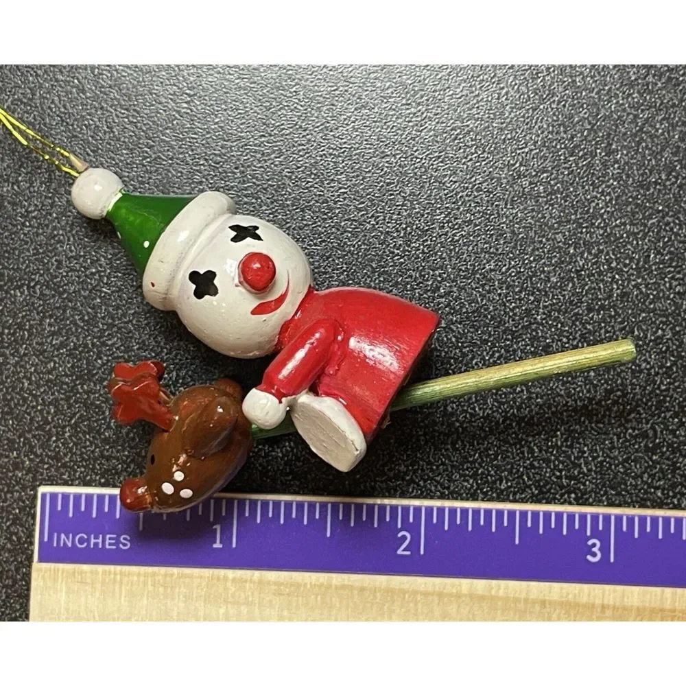 Vintage Lot of 6 Wooden Christmas Ornaments Elephant Airplane Bear Clown‎ Sled